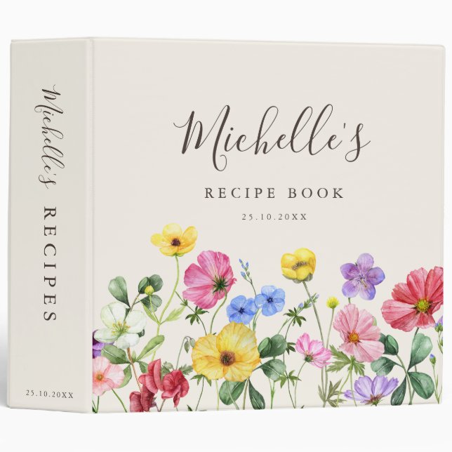 Wildflower Rustic Chic Floral Boho Bridal Shower 3 Ring Binder (Front/Spine)