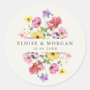 Wildflower Rustic Chic Floral Boho Country Wedding Classic Round Sticker