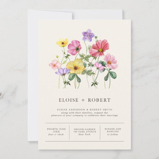 Wildflower Rustic Chic Floral Boho Country Wedding Invitation (Front)