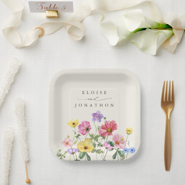 Wildflower Rustic Chic Floral Boho Country Wedding Paper Plates (Wedding)