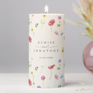 Wildflower Rustic Chic Floral Boho Country Wedding Pillar Candle