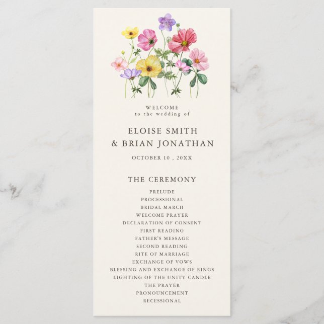 Wildflower Rustic Chic Floral Boho Country Wedding Program (Front)