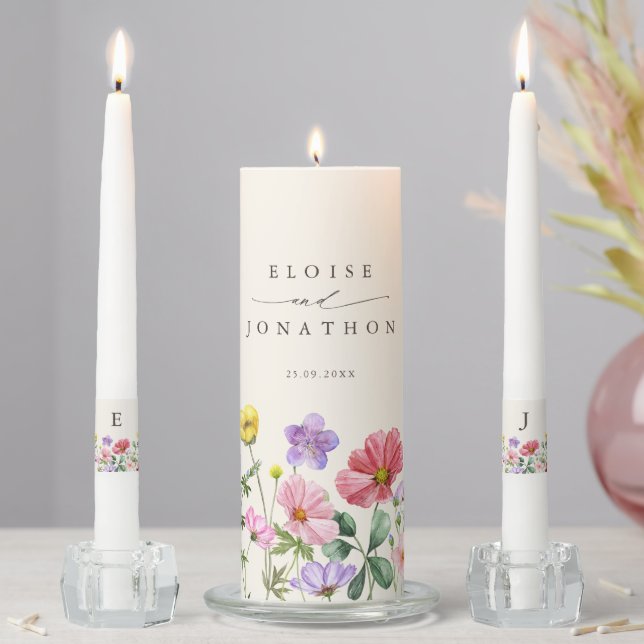 Wildflower Rustic Chic Floral Boho Country Wedding Unity Candle Set (In Situ)