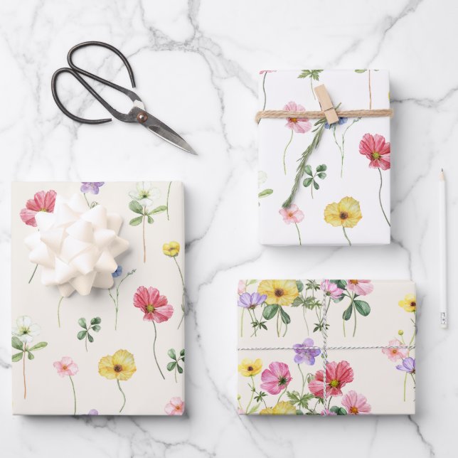 Wildflower Rustic Chic Floral Boho Country Wedding Wrapping Paper Sheets (Front)