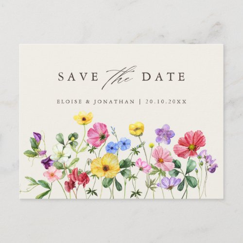 Wildflower Rustic Chic Floral Boho Save the Date Postcard