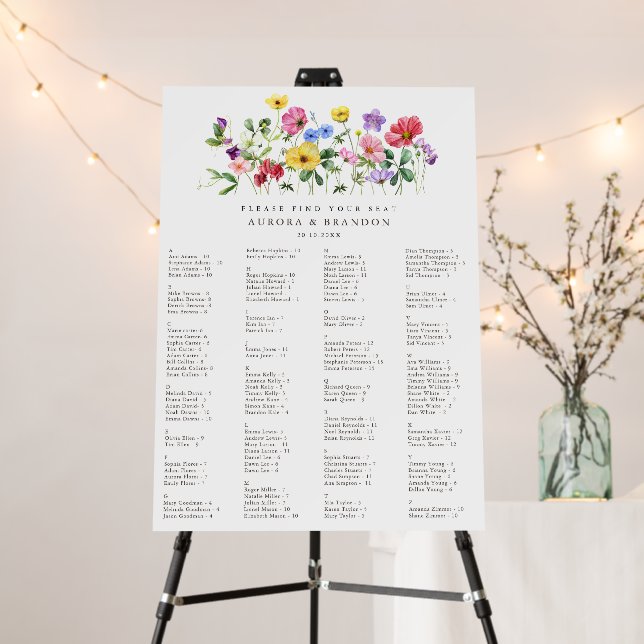 Wildflower Rustic Chic Floral Boho  Seating Chart Foam Board (In Situ (Stand))