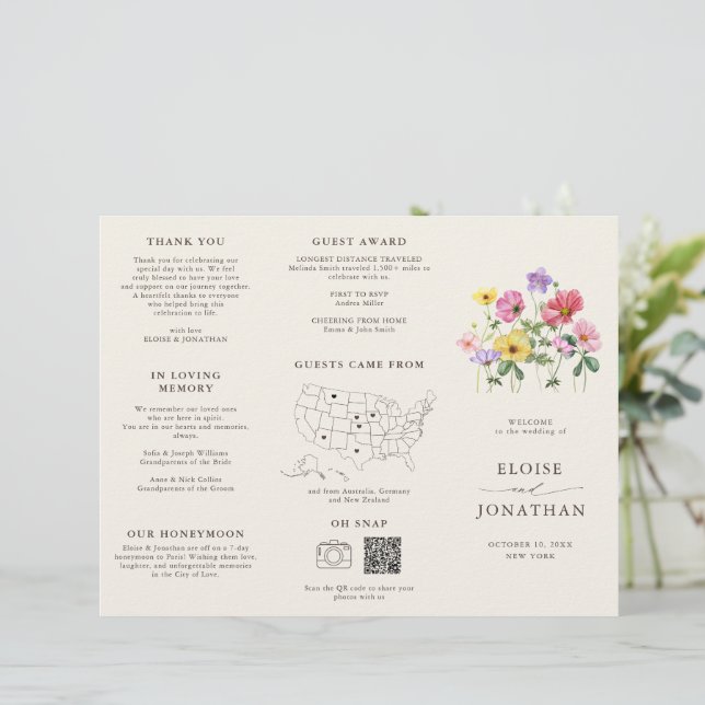 Wildflower Rustic Chic Floral Boho Wedding program (Standing Front)