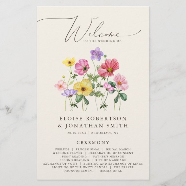 Wildflower Rustic Chic Floral Boho Wedding Program (Front)