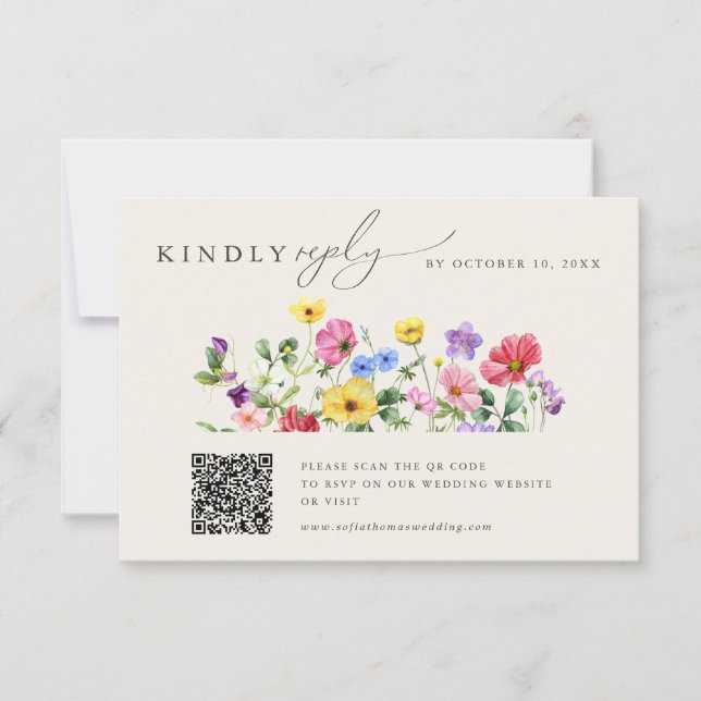 Wildflower Rustic Chic Floral Boho Wedding QR Code RSVP Card (Front)