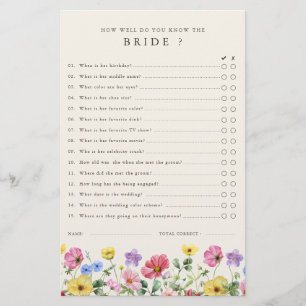 Wildflower Rustic Chic Floral Bridal Shower Game