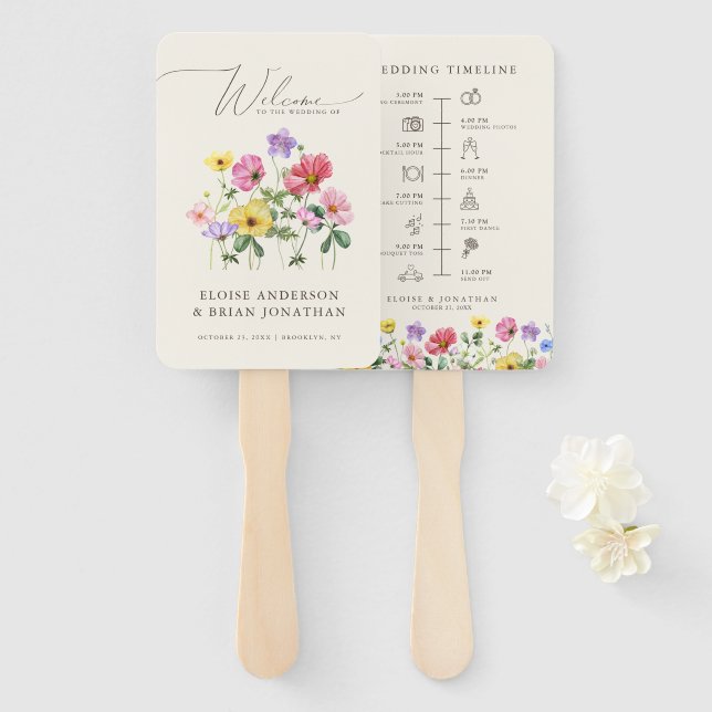 Wildflower Rustic Chic Floral Wedding timeline     Hand Fan (Front and Back)