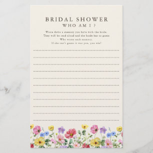 Wildflower Rustic Chic Floral Who Am I Game