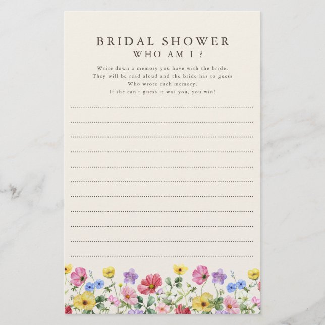 Wildflower Rustic Chic Floral  Who Am I Game      (Front)