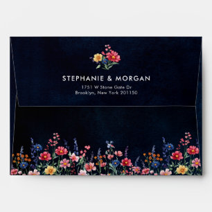 Wildflower Rustic Country Boho Floral Navy Wedding Envelope