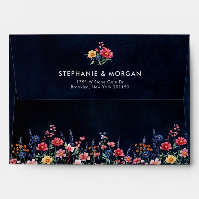 Wildflower Rustic Country Boho Floral Navy Wedding Envelope (Back (Top Flap))