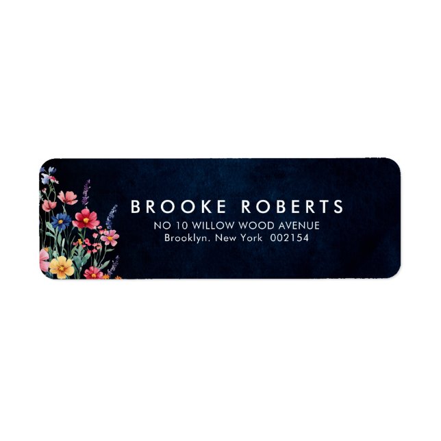 Wildflower Rustic Country Boho Floral Navy Wedding Label (Front)