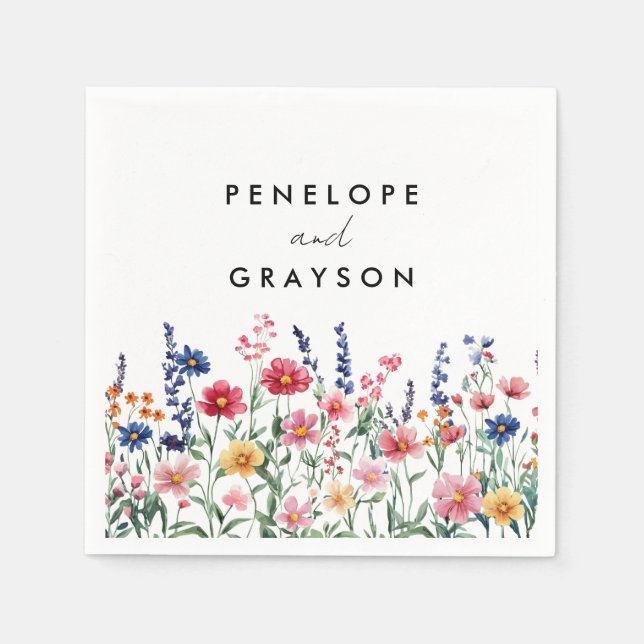 Wildflower Rustic Country Boho Floral Navy Wedding Napkins (Front)