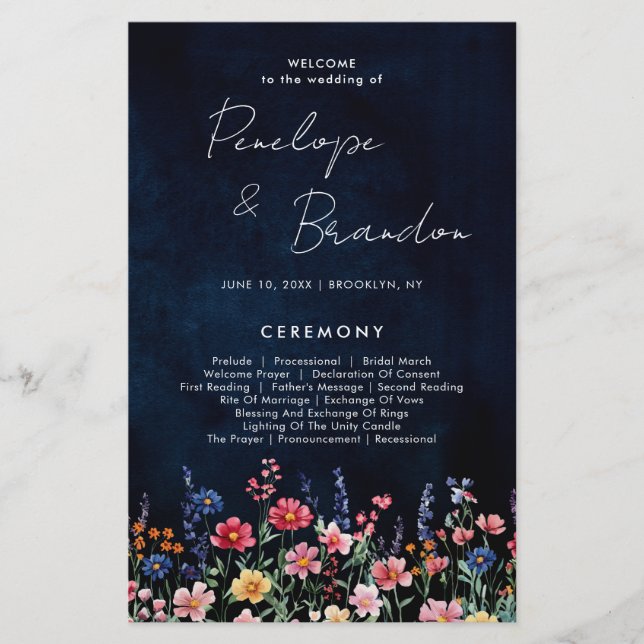 Wildflower Rustic Country Boho Wedding Program (Front)