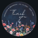 Wildflower Rustic Country Boho Wedding thank you Classic Round Sticker<br><div class="desc">Celebrate your love with this vibrant wedding thank you featuring a watercolor wildflower design in pink, purple, and green tones. Perfect for garden, spring, or rustic-themed weddings, this nature-inspired invite combines delicate floral accents with elegant typography, creating a whimsical and romantic touch. Fully customizable to match your special day! For...</div>
