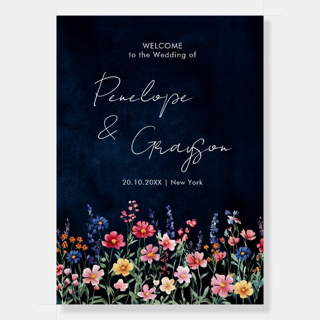 Wildflower Rustic Country Boho Wedding Welcome Foam Board (Front)