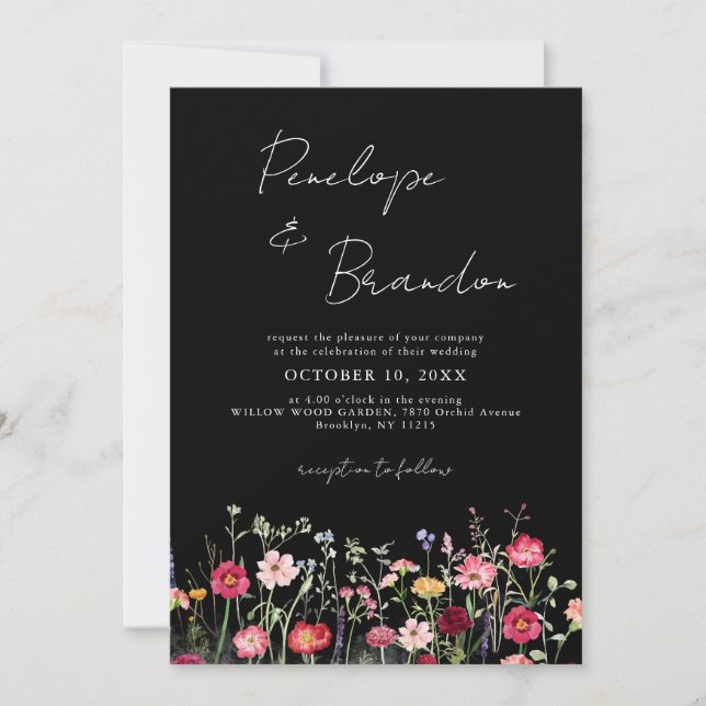 Wildflower Rustic Country Floral Garden Wedding Invitation (Front)