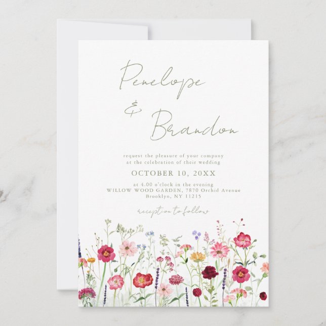 Wildflower Rustic Country Floral Garden Wedding Invitation (Front)