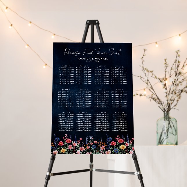 Wildflower Rustic Country  Wedding Seating Chart Foam Board (In Situ (Stand))