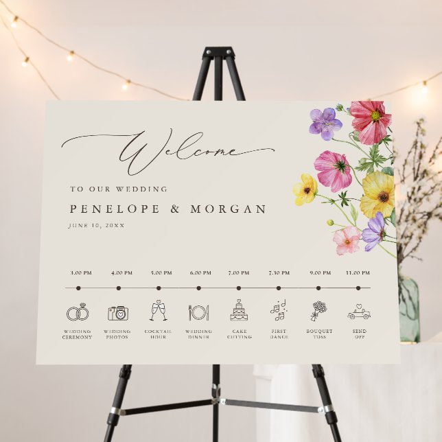 Wildflower Rustic country Wedding Welcome Timeline Foam Board (In Situ (Stand))