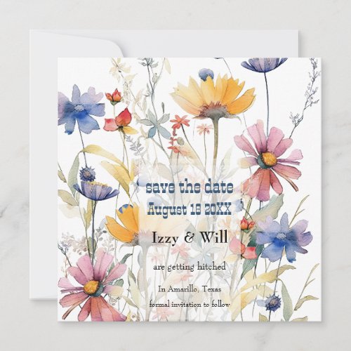 Wildflower Rustic Country Western Watercolor  Save The Date
