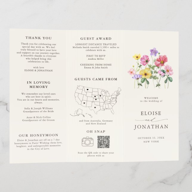 Wildflower Rustic Floral Boho Wedding Program card Brochure (Outside)