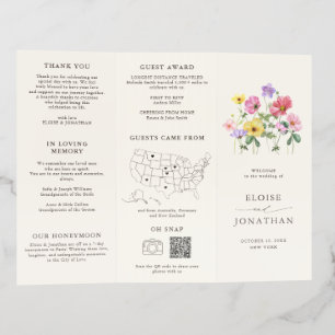 Wildflower Rustic Floral Boho Wedding Program card Brochure