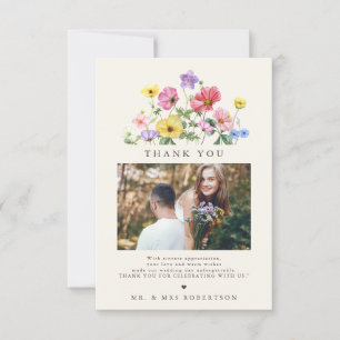 Wildflower Rustic Floral Country Wedding Photo Thank You Card