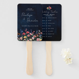 Wildflower Rustic Floral Navy Wedding Timeline Hand Fan