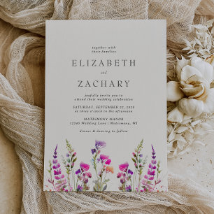 Wildflower Rustic Floral Watercolor Wedding Invitation