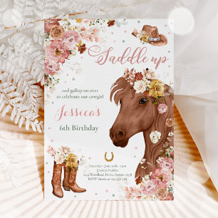Wildflower Rustic Horse Cowgirl Birthday Party Invitation