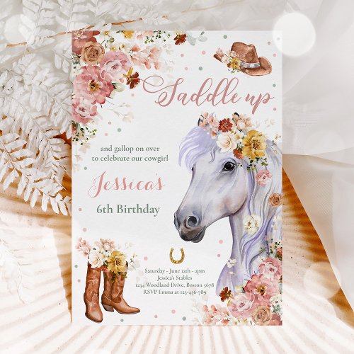 Wildflower Rustic Horse Cowgirl Birthday Party Invitation