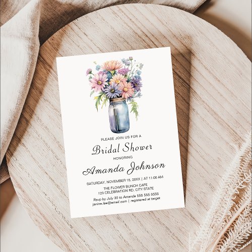 Wildflower Rustic Mason Jar Bridal Shower  Invitation
