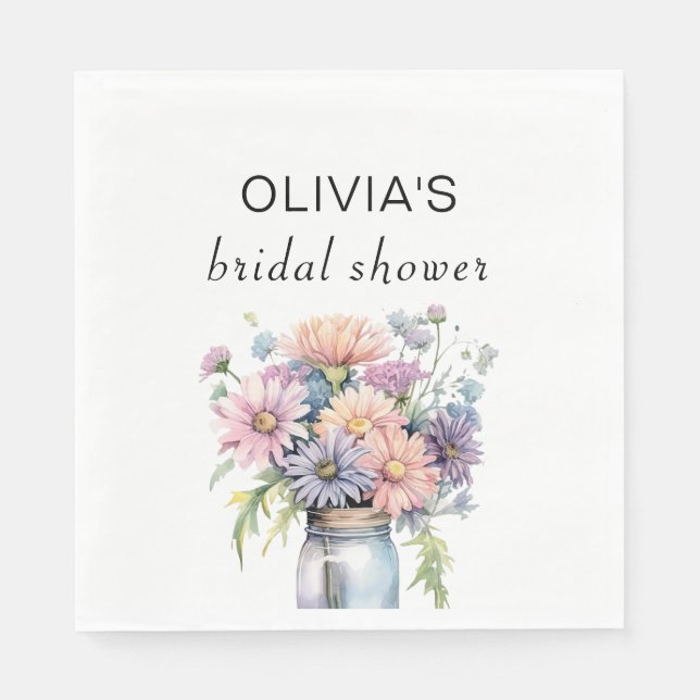 Wildflower Rustic Mason Jar Bridal Shower Paper  Napkins (Front)