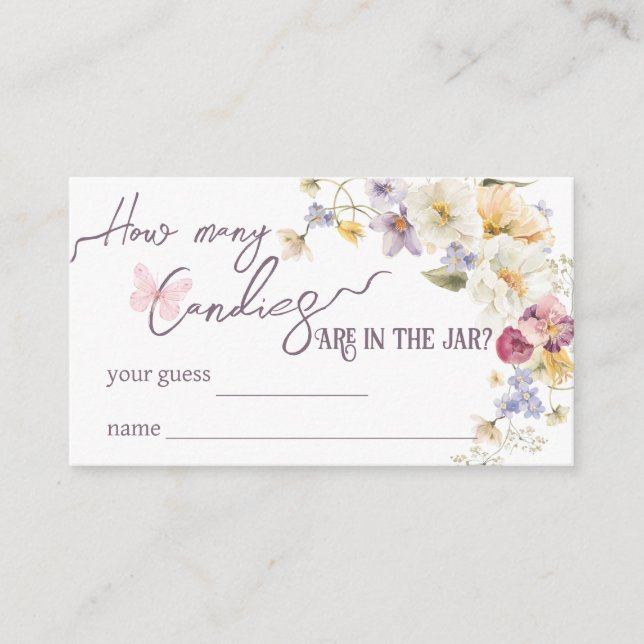 Wildflower rustic purple Baby Shower guess game Enclosure Card (Front)