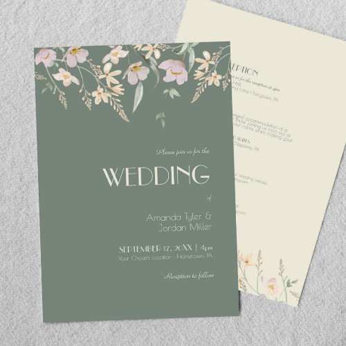 Wildflower Sage Deco All In One Wedding Invitation