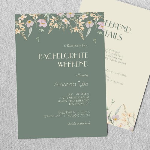 Wildflower Sage Deco Bachelorette Weekend Invitation