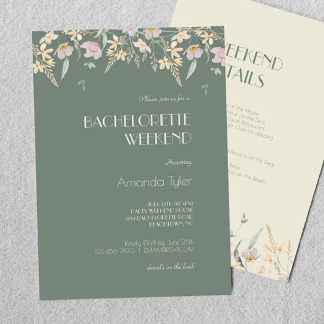 Wildflower Sage Deco Bachelorette Weekend Invitation (Creator Uploaded)
