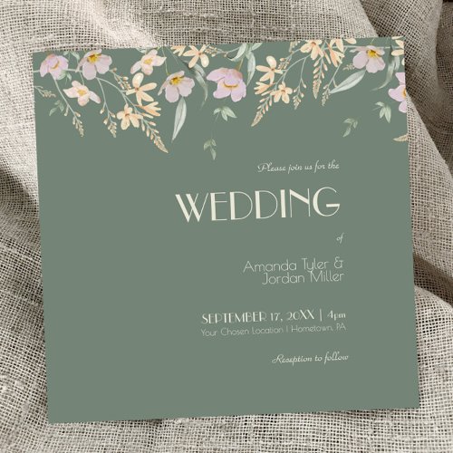 Wildflower Sage Deco Square Wedding Invitation