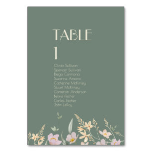 Wildflower Sage Deco Table Number with Guests