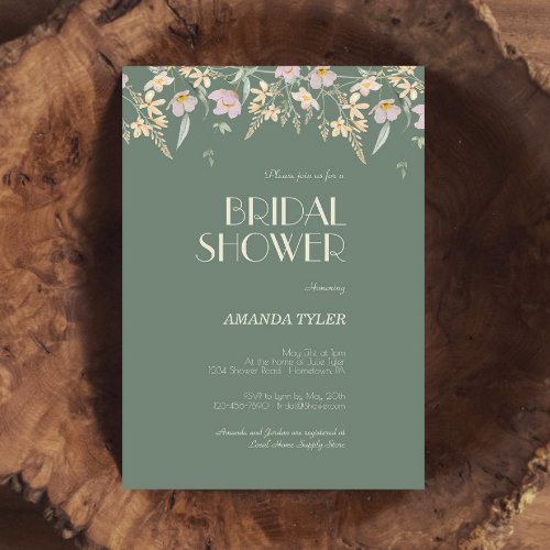 Wildflower Sage Deco Wedding Bridal Shower Invitation