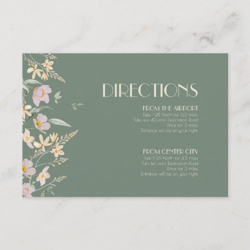 Wildflower Sage Deco Wedding Directions Enclosure Card