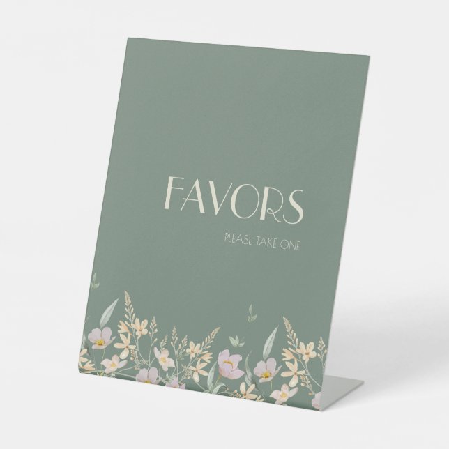 Wildflower Sage Deco Wedding Favors Pedestal Sign (Front)