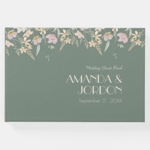 Wildflower Sage Deco Wedding Guest Book