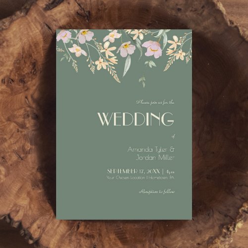 Wildflower Sage Deco Wedding Invitation