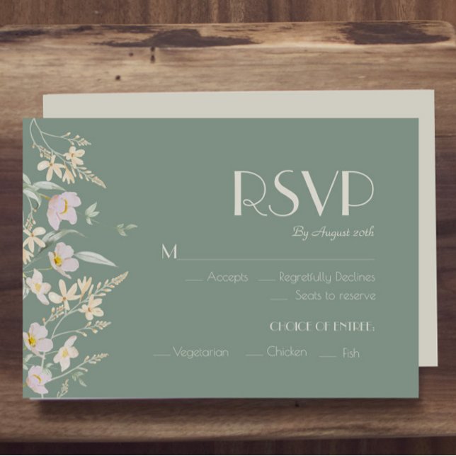 Wildflower Sage Deco Wedding Meal Choice RSVP Card (Creator Uploaded)